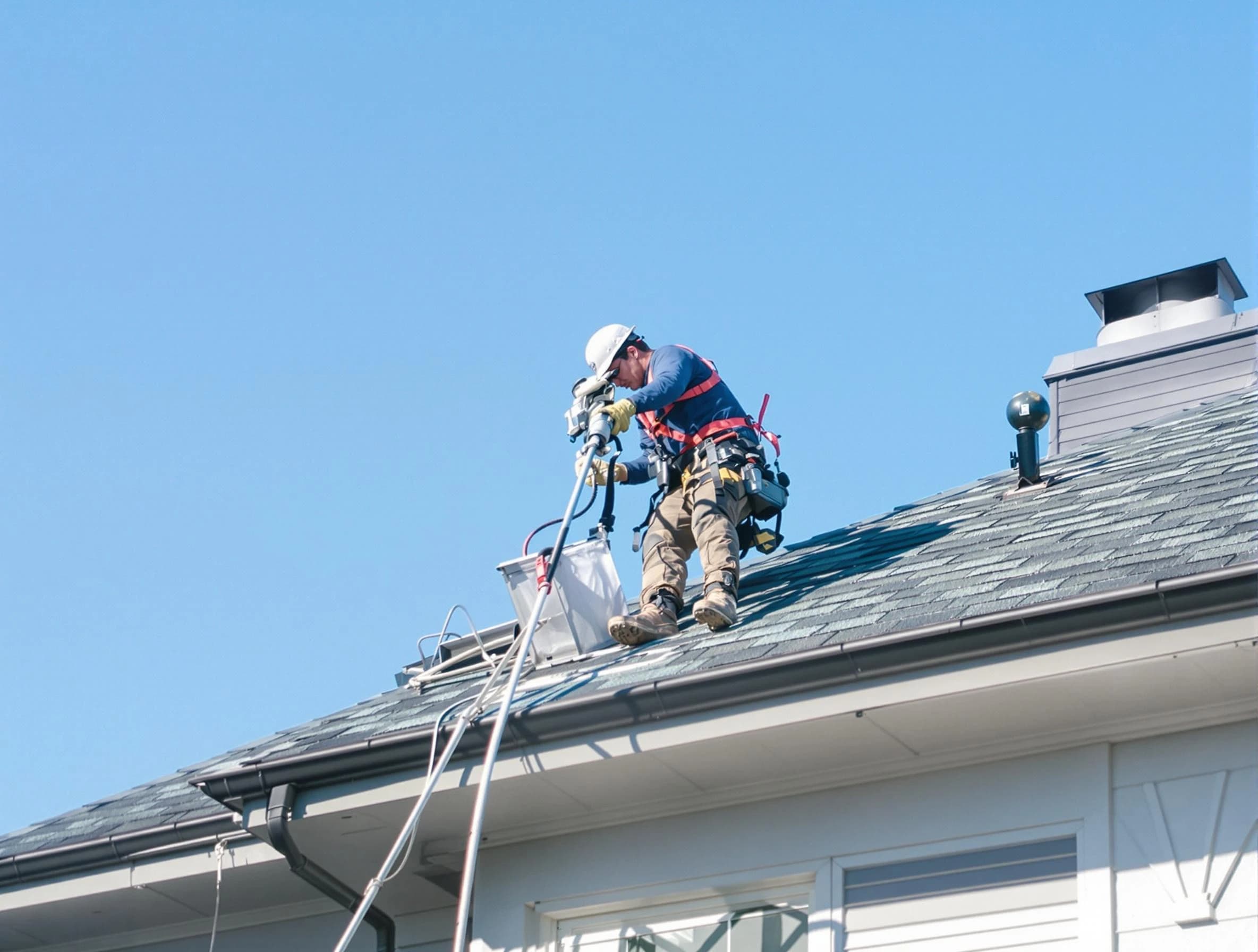 Billerica Dryer Vent Cleaning certified technician cleaning a roof-mounted dryer vent system in Billerica