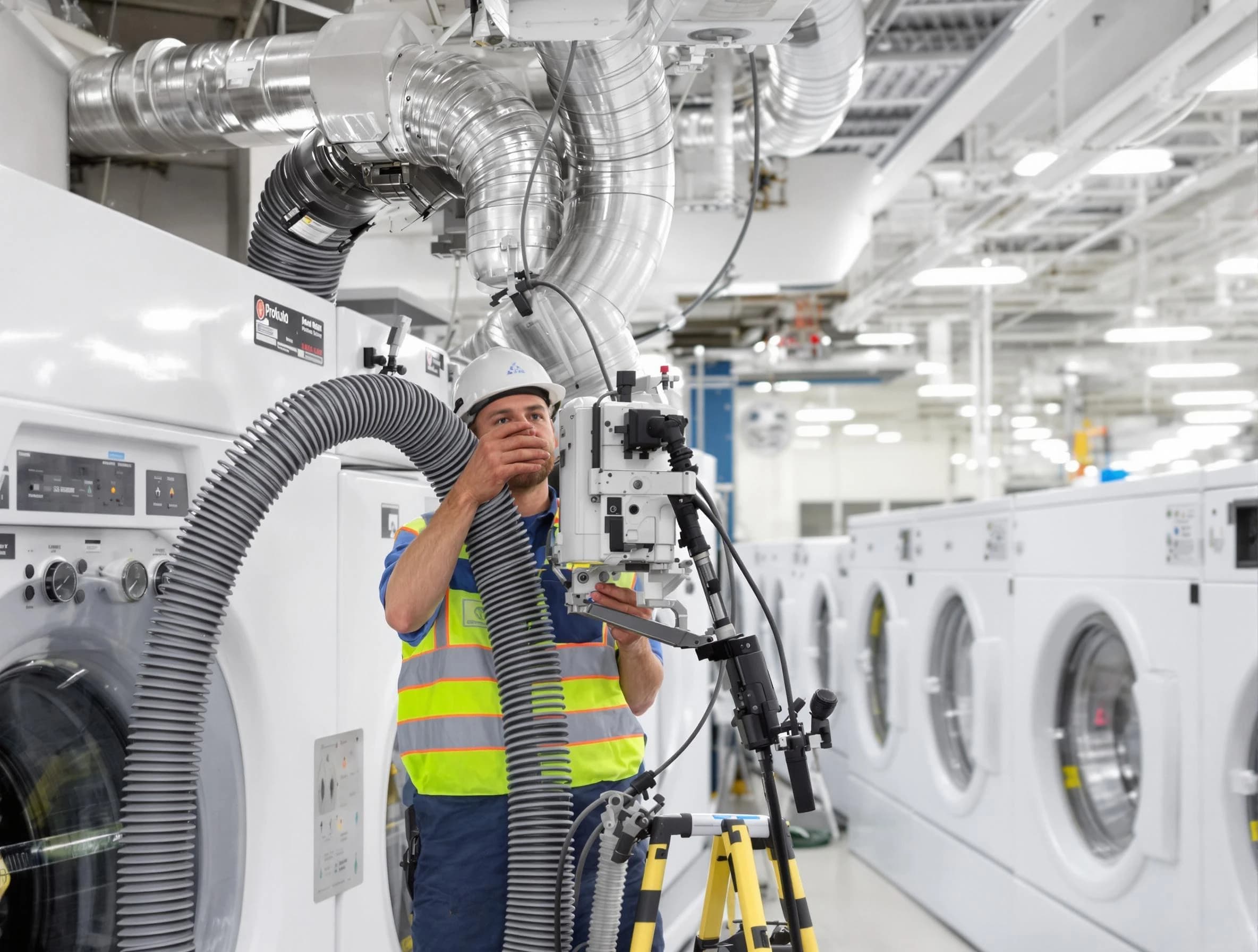 Billerica Dryer Vent Cleaning team performing commercial-grade dryer vent cleaning at a business facility in Billerica