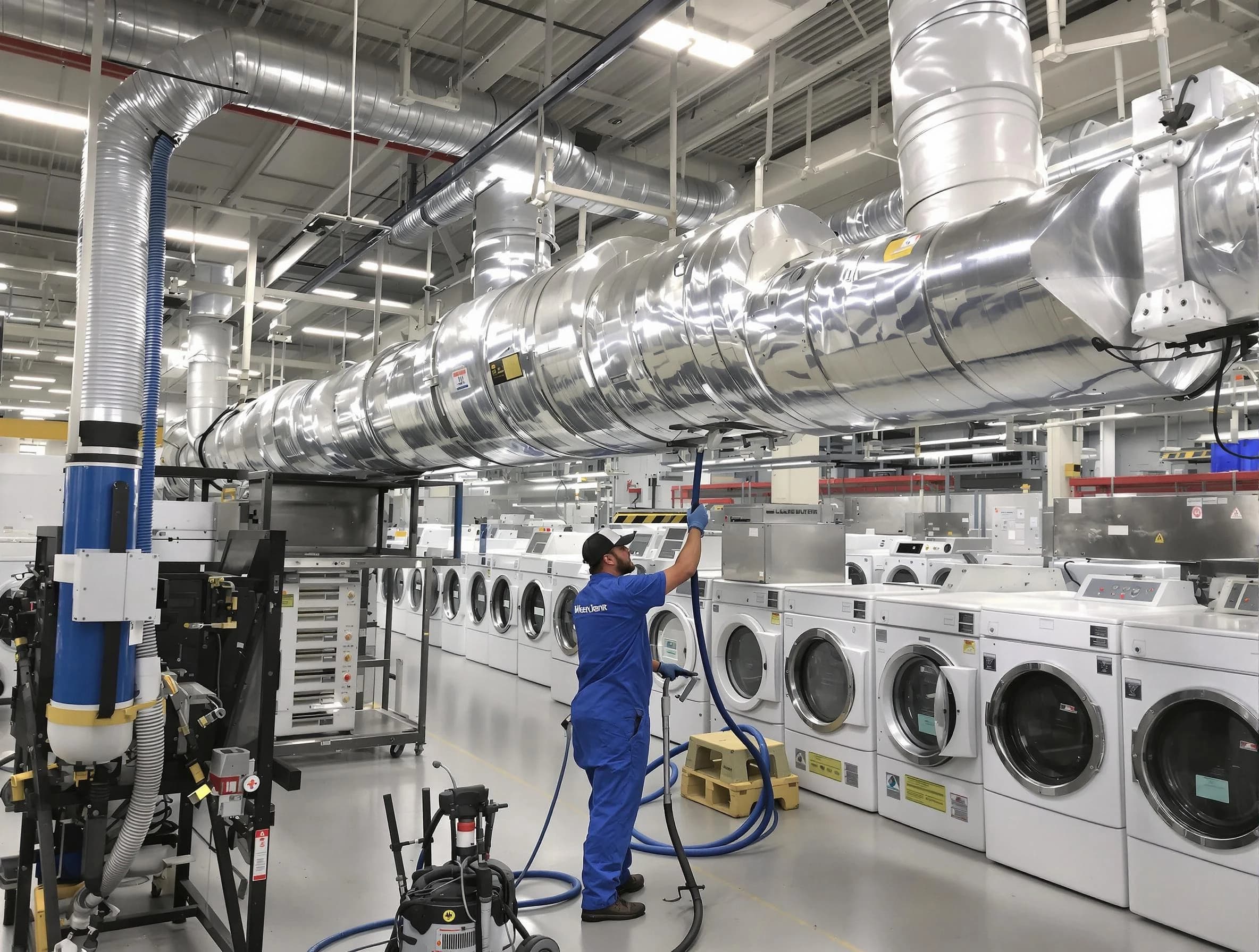 Billerica Dryer Vent Cleaning team performing heavy-duty industrial dryer vent cleaning in Billerica