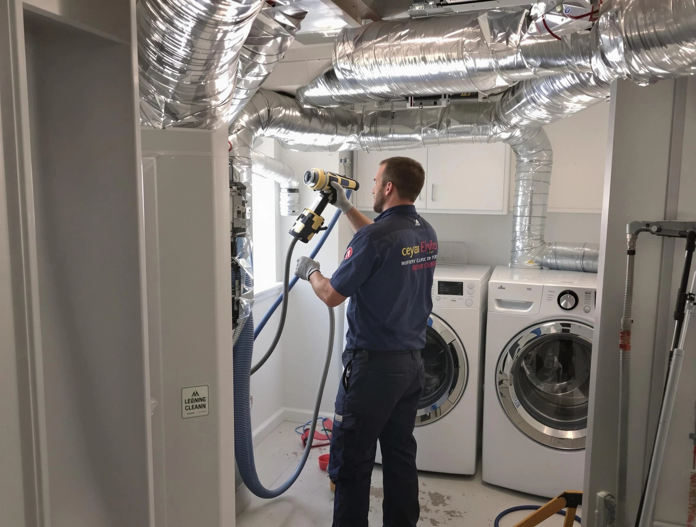 Billerica Dryer Vent Cleaning specialist using advanced equipment for thorough duct cleaning in Billerica