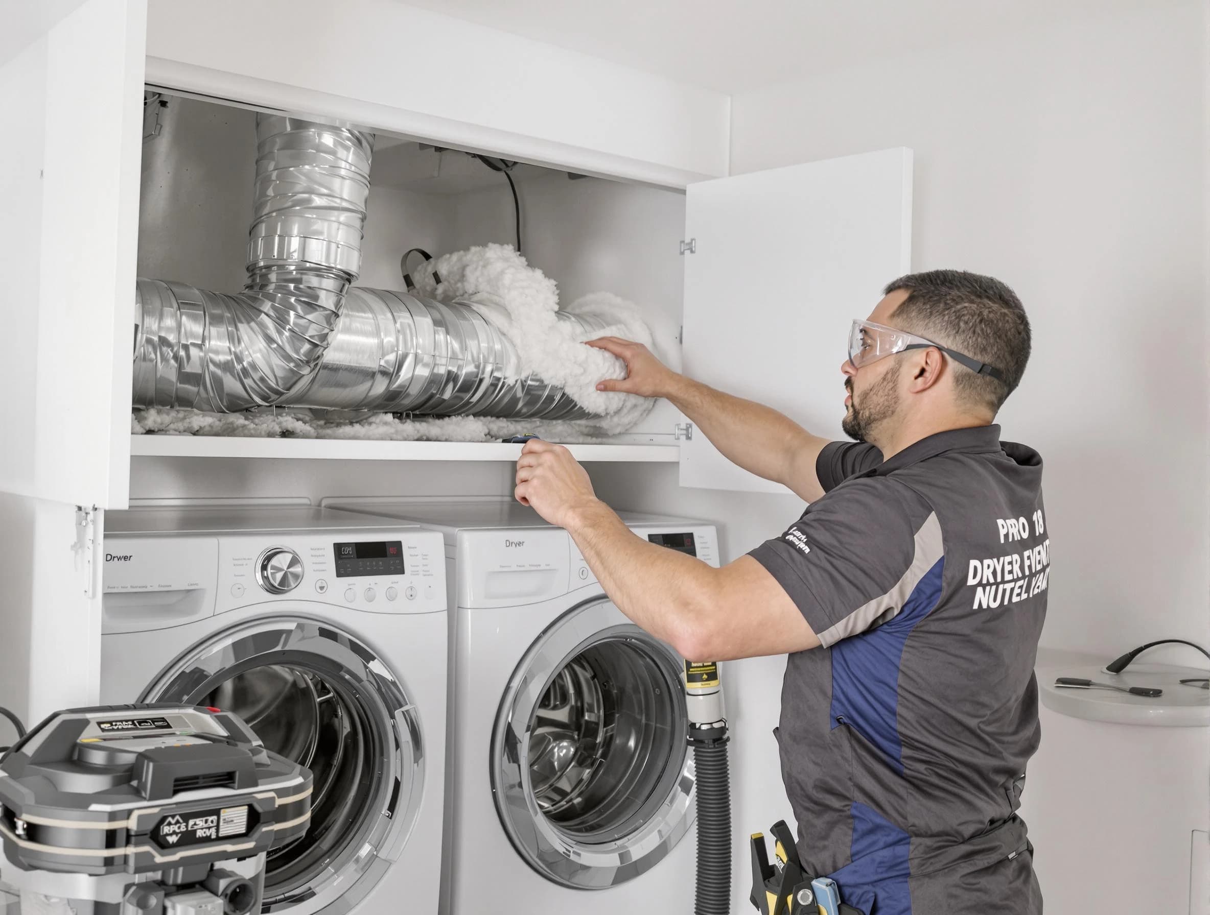 Billerica Dryer Vent Cleaning certified technician performing specialized gas dryer vent cleaning in Billerica