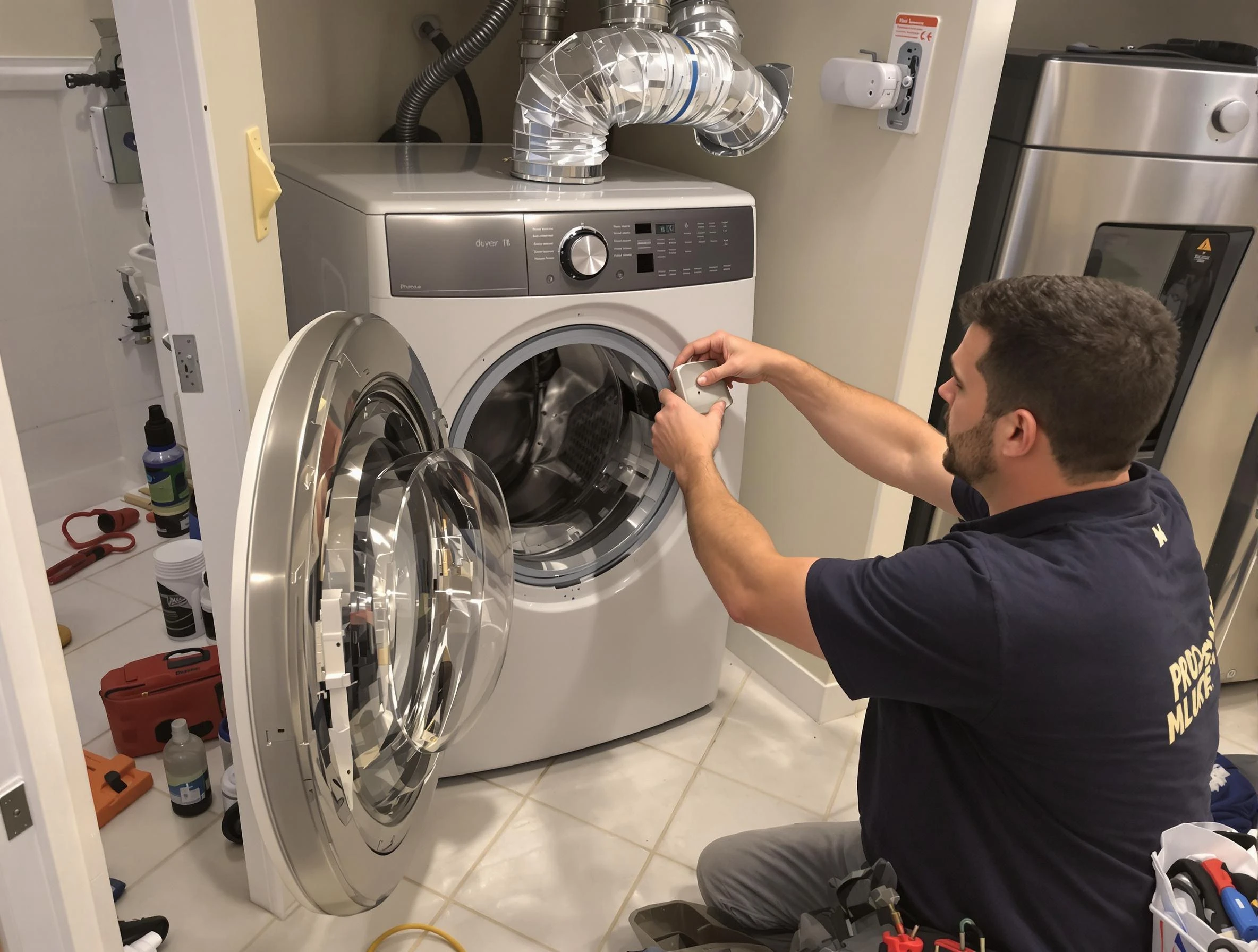 Billerica Dryer Vent Cleaning technician performing precise dryer vent hose installation in Billerica